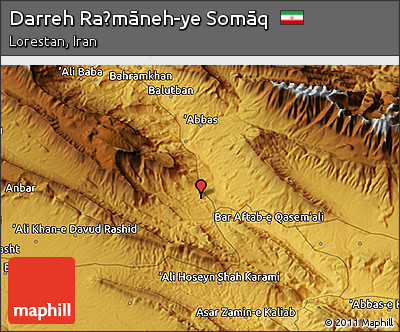 Physical 3D Map of Darreh Raḩmāneh-ye Somāq