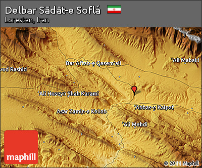 Physical 3D Map of Delbar Sādāt-e Soflá