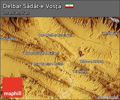 Physical 3D Map of Delbar Sādāt-e Vosţá