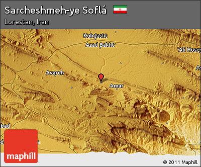 Physical 3D Map of Sarcheshmeh-ye Soflá