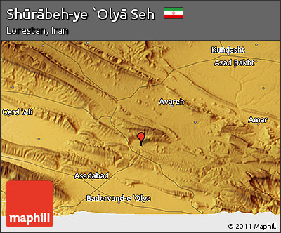 Physical 3D Map of Shūrābeh-ye `Olyā Seh