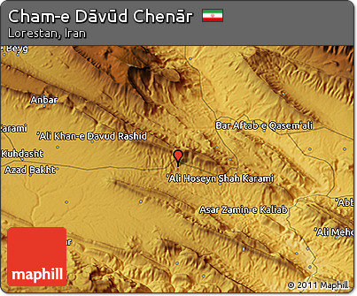 Physical 3D Map of Cham-e Dāvūd Chenār