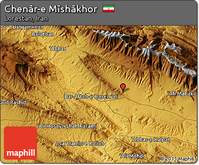 Physical 3D Map of Chenār-e Mīshākhor