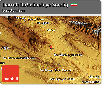 Physical 3D Map of Darreh Raḩmāneh-ye Somāq
