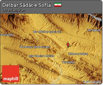 Physical 3D Map of Delbar Sādāt-e Soflá