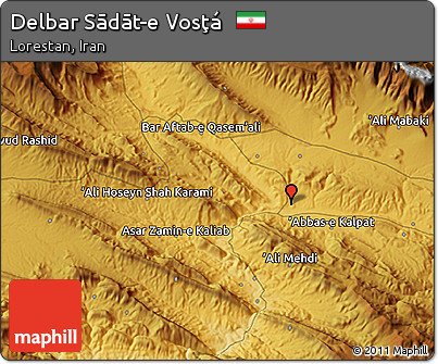 Physical 3D Map of Delbar Sādāt-e Vosţá