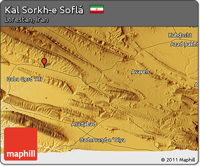 Physical 3D Map of Kal Sorkh-e Soflá