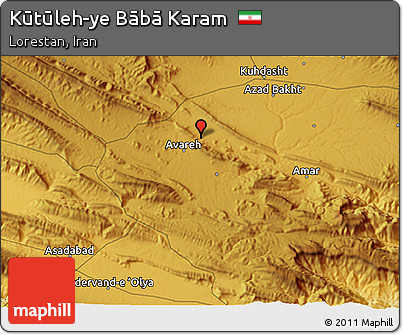 Physical 3D Map of Kūtūleh-ye Bābā Karam