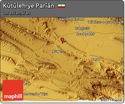 Physical 3D Map of Kūtūleh-ye Parīān