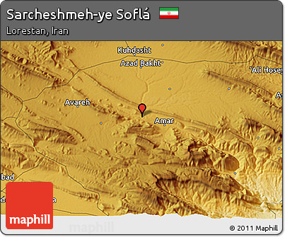 Physical 3D Map of Sarcheshmeh-ye Soflá