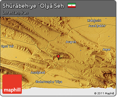 Physical 3D Map of Shūrābeh-ye `Olyā Seh