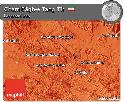 Political 3D Map of Cham Bāgh-e Tang Tīr