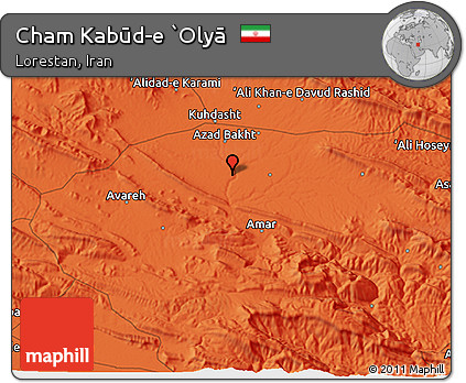Political 3D Map of Cham Kabūd-e `Olyā