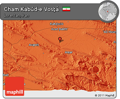 Political 3D Map of Cham Kabūd-e Vosţá