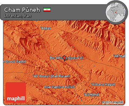 Political 3D Map of Cham Pūneh