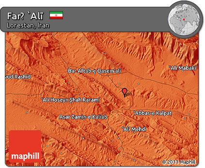 Political 3D Map of Farẕ `Alī