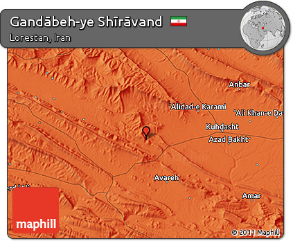 Political 3D Map of Gandābeh-ye Shīrāvand