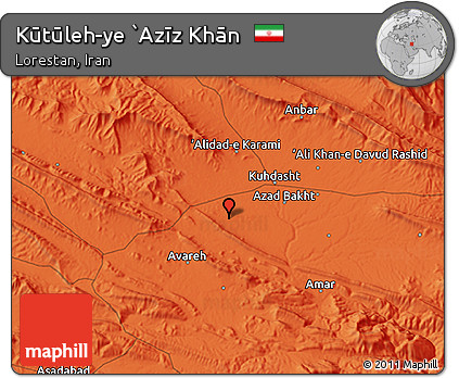 Political 3D Map of Kūtūleh-ye `Azīz Khān
