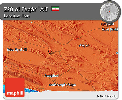Political 3D Map of Z̄ū Ol Faqār `Alī