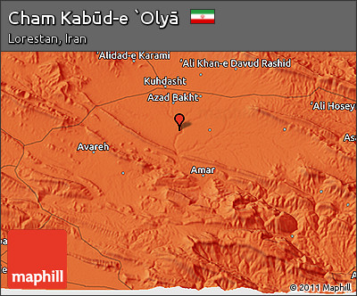 Political 3D Map of Cham Kabūd-e `Olyā