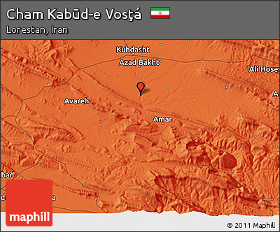 Political 3D Map of Cham Kabūd-e Vosţá