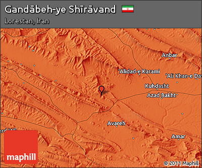 Political 3D Map of Gandābeh-ye Shīrāvand