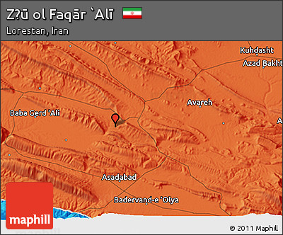 Political 3D Map of Z̄ū Ol Faqār `Alī