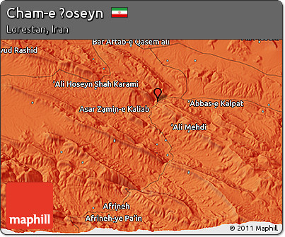 Political 3D Map of Cham-e Ḩoseyn