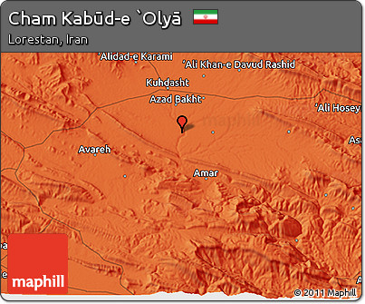 Political 3D Map of Cham Kabūd-e `Olyā