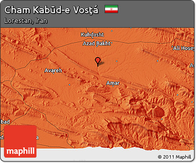 Political 3D Map of Cham Kabūd-e Vosţá