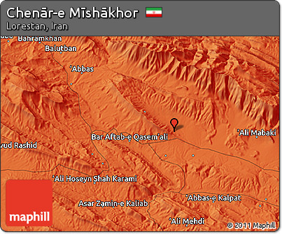 Political 3D Map of Chenār-e Mīshākhor