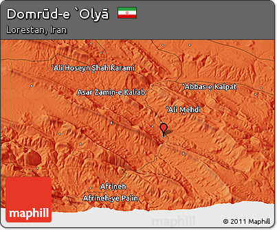Political 3D Map of Domrūd-e `Olyā