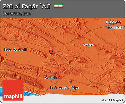 Political 3D Map of Z̄ū Ol Faqār `Alī