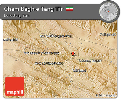 Satellite 3D Map of Cham Bāgh-e Tang Tīr