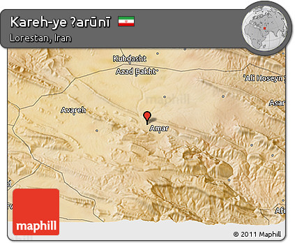 Satellite 3D Map of Kareh-ye Ẕarūnī
