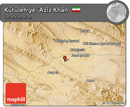 Satellite 3D Map of Kūtūleh-ye `Azīz Khān