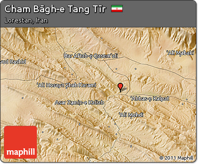 Satellite 3D Map of Cham Bāgh-e Tang Tīr
