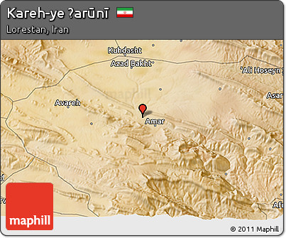 Satellite 3D Map of Kareh-ye Ẕarūnī