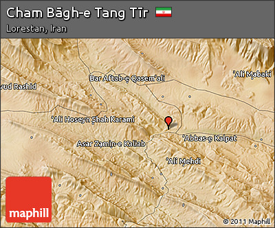 Satellite 3D Map of Cham Bāgh-e Tang Tīr