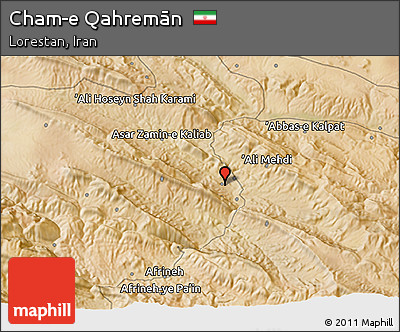 Satellite 3D Map of Cham-e Qahremān