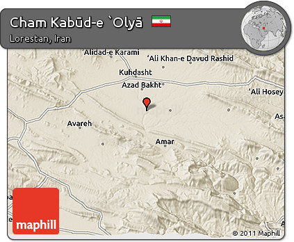 Shaded Relief 3D Map of Cham Kabūd-e `Olyā