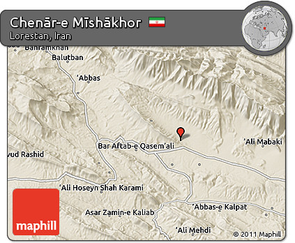 Shaded Relief 3D Map of Chenār-e Mīshākhor