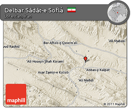 Shaded Relief 3D Map of Delbar Sādāt-e Soflá