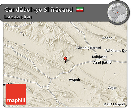 Shaded Relief 3D Map of Gandābeh-ye Shīrāvand