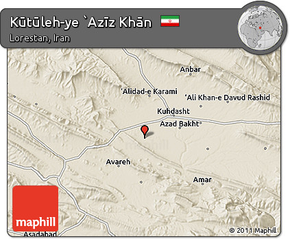 Shaded Relief 3D Map of Kūtūleh-ye `Azīz Khān