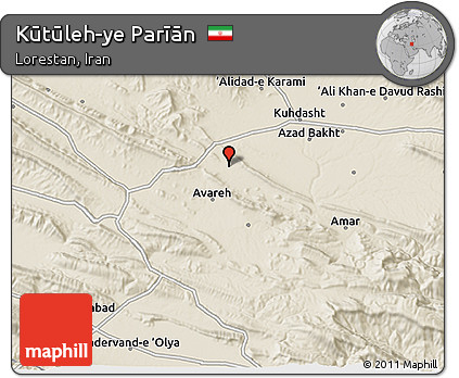 Shaded Relief 3D Map of Kūtūleh-ye Parīān