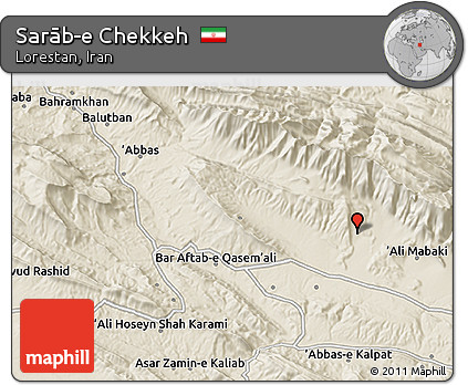 Shaded Relief 3D Map of Sarāb-e Chekkeh