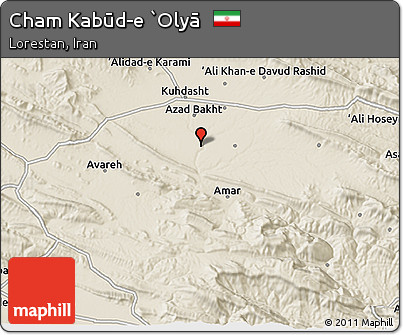 Shaded Relief 3D Map of Cham Kabūd-e `Olyā