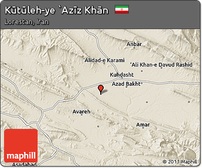 Shaded Relief 3D Map of Kūtūleh-ye `Azīz Khān