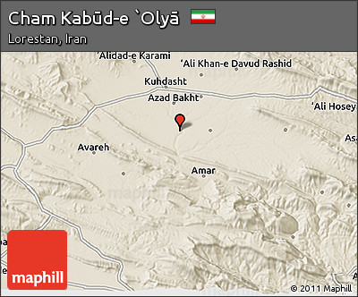 Shaded Relief 3D Map of Cham Kabūd-e `Olyā